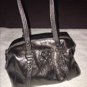 Metallic silver Coach purse
